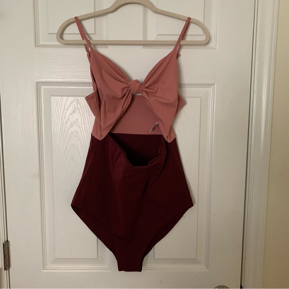Two-Tone Pink & Maroon One-Piece Swimsuit